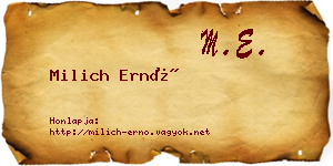 Milich Ernő névjegykártya